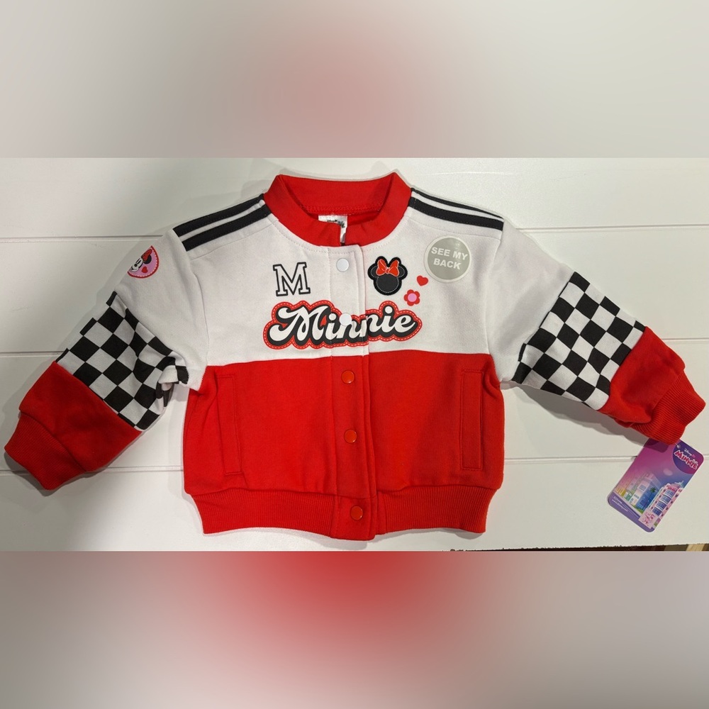 Disney Minnie Mouse Girls Red & White Racing Jacket